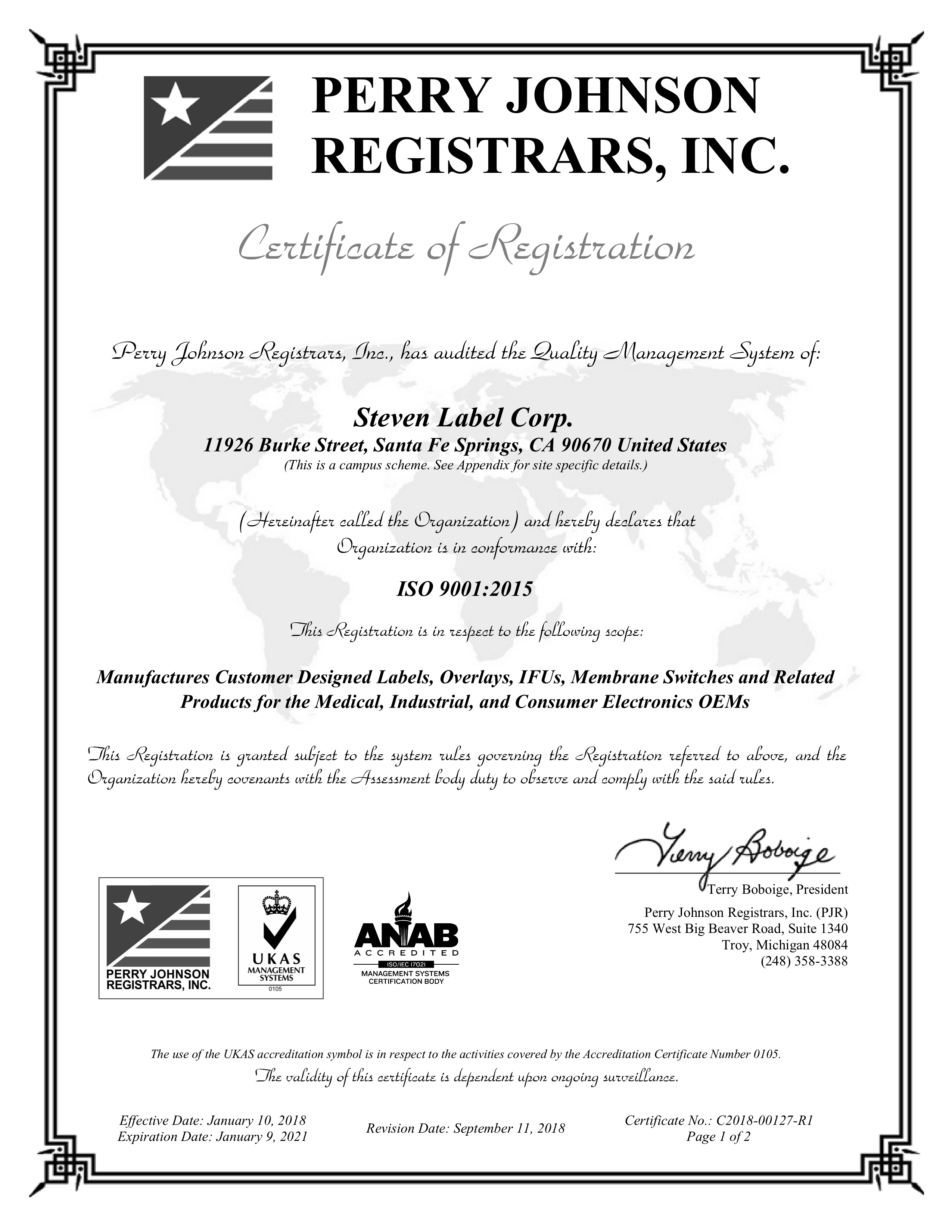 Steven Label achieves ISO 9001:2015 Certification!
